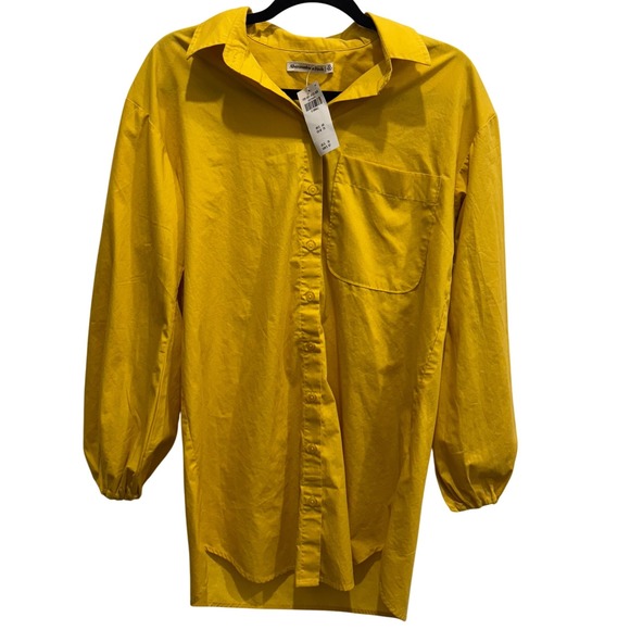 Abercrombie & Fitch NWT Long Sleeve Poplin Puff Sleeve Shirt Dress Yellow, Sz XS - Picture 1 of 9